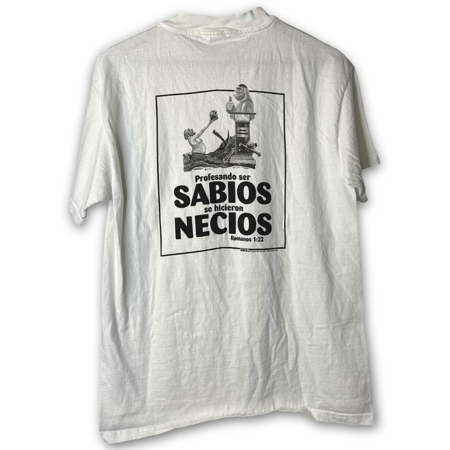 Vintage 90s Spanish Chick Tract "Creationism vs Evolution" T-Shirt