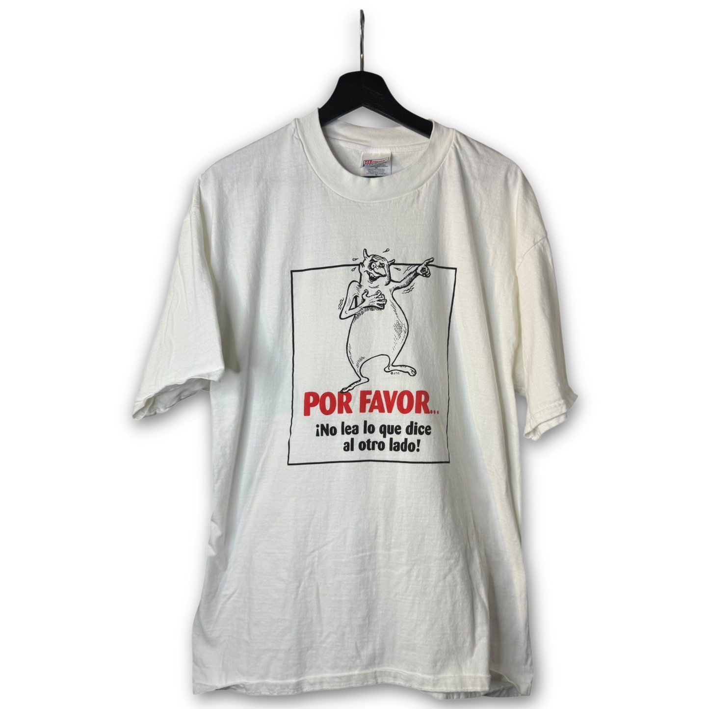 Vintage 90s Spanish Chick Tract devil "Por Favor" Reverse Psychology T-Shirt L