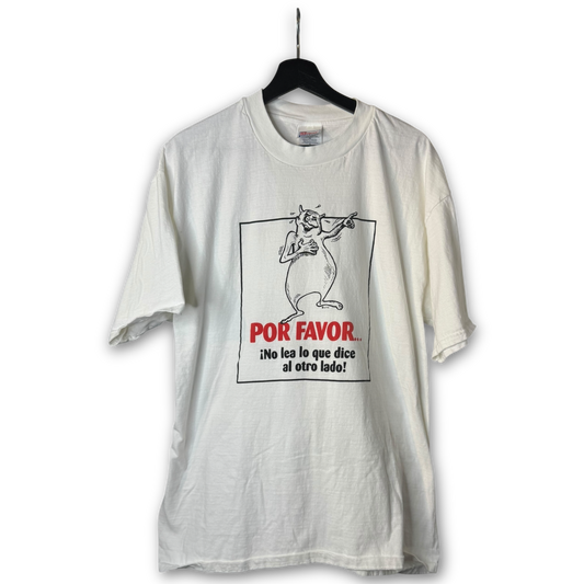 Vintage 90s Spanish Chick Tract devil "Por Favor" Reverse Psychology T-Shirt L