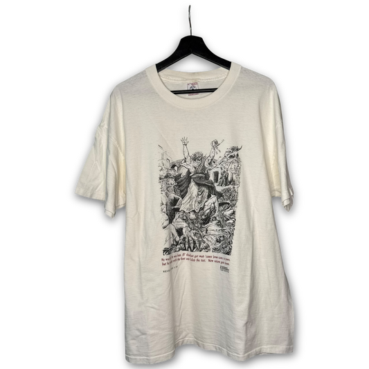 Vintage 90s Jesus Crushing Satan T-Shirt XL Messiah's Messenger Revelation 1:18