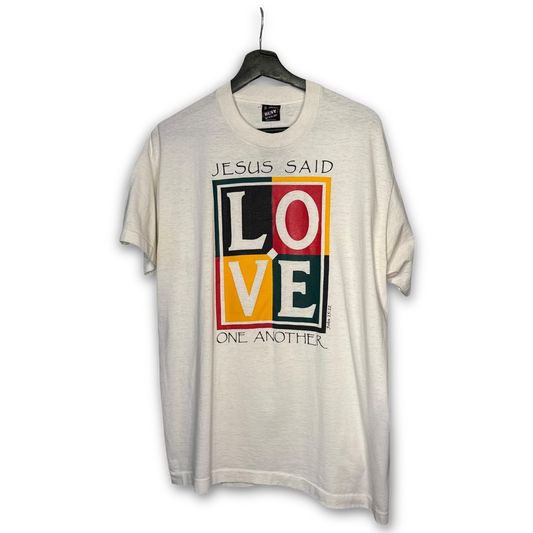 Vintage 90s Jesus Said Love One Another T-Shirt L/XL Pop Art