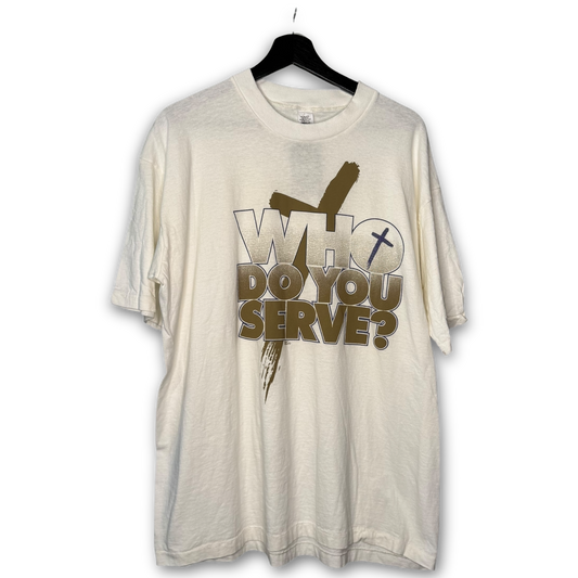 Vintage 90s Jesus Who Do You Serve T-Shirt XL