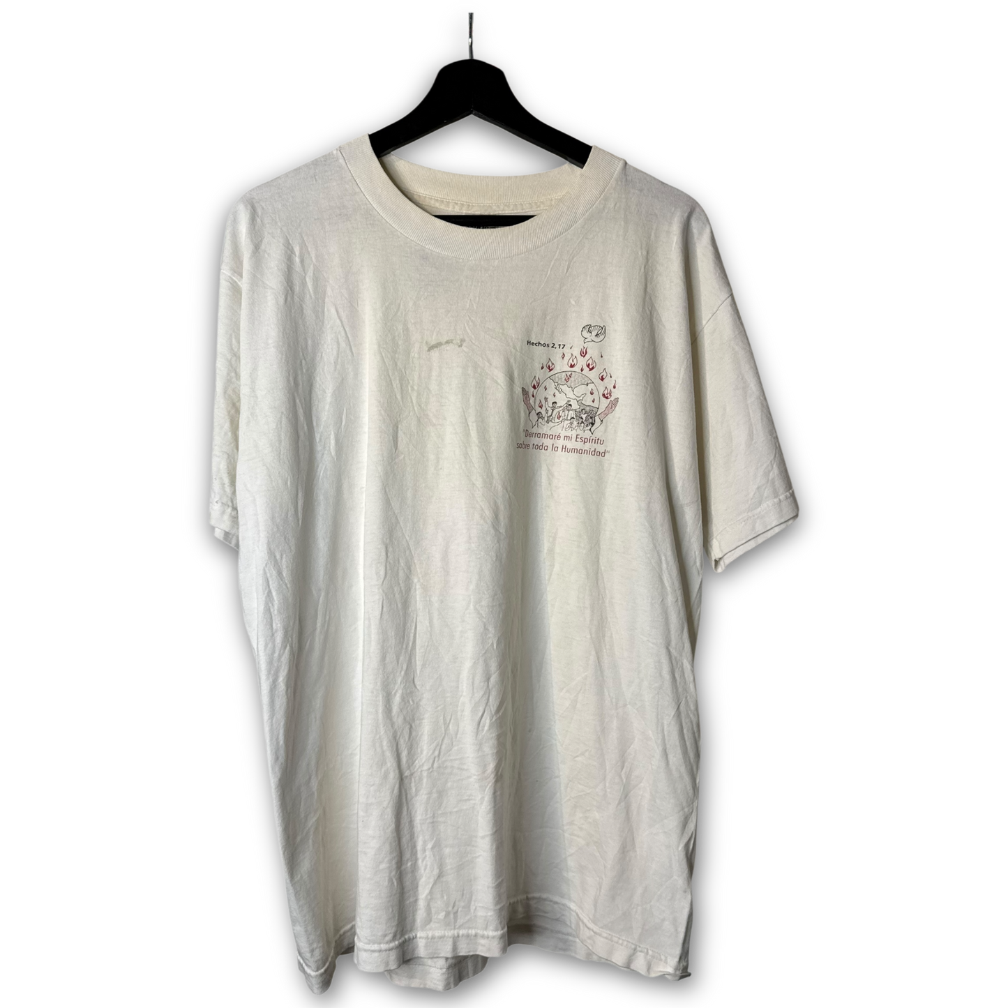 Vintage 90s Spanish Jesus T-Shirt XL "Derramaré Mi Espíritu" Hechos 2:17 White