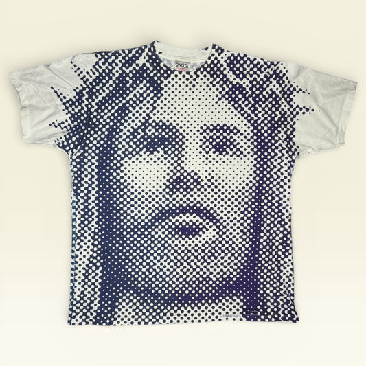 Vintage 1992 Jesus Big Face Halftone All Over Print T-Shirt XL Oneita AOP