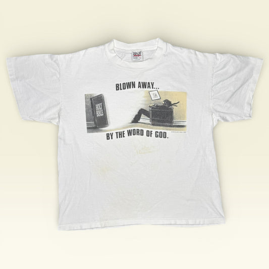 Vintage 90s Blown Away By The Word of God T-Shirt XL Anvil Single Stitch Parody