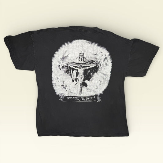 Vintage Jesus Christ Crucified For Our Sins T-Shirt XL Single Stitch Scroll Graphic
